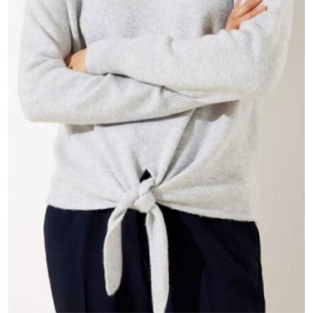 LOFT light gray tie front sweater - Picture 5 of 11